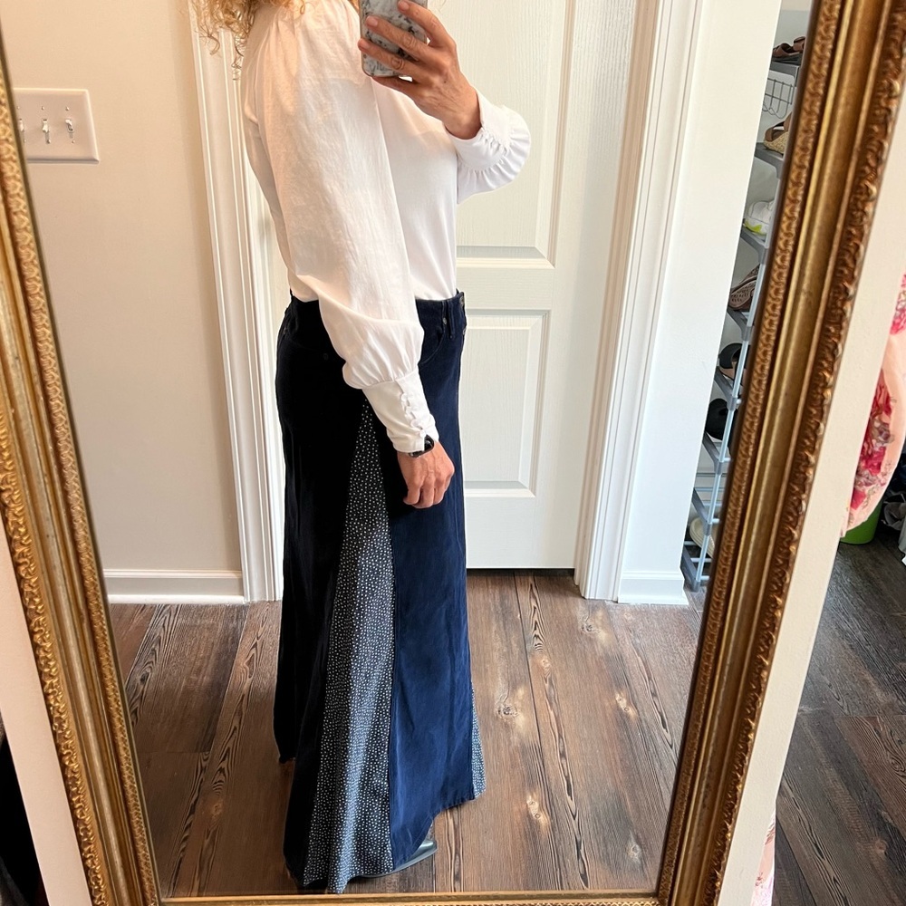 Vintage Maxi Skirt Corduroy Inverted Pleats Star Print pocket patch size medium - Picture 5 of 14